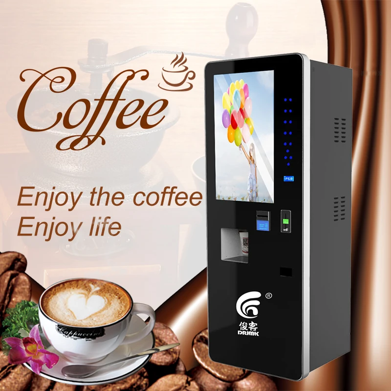 Commercial coffee maker vending machine touch screen hot and cold  coffee  with coin/cash payment tempered glass door
