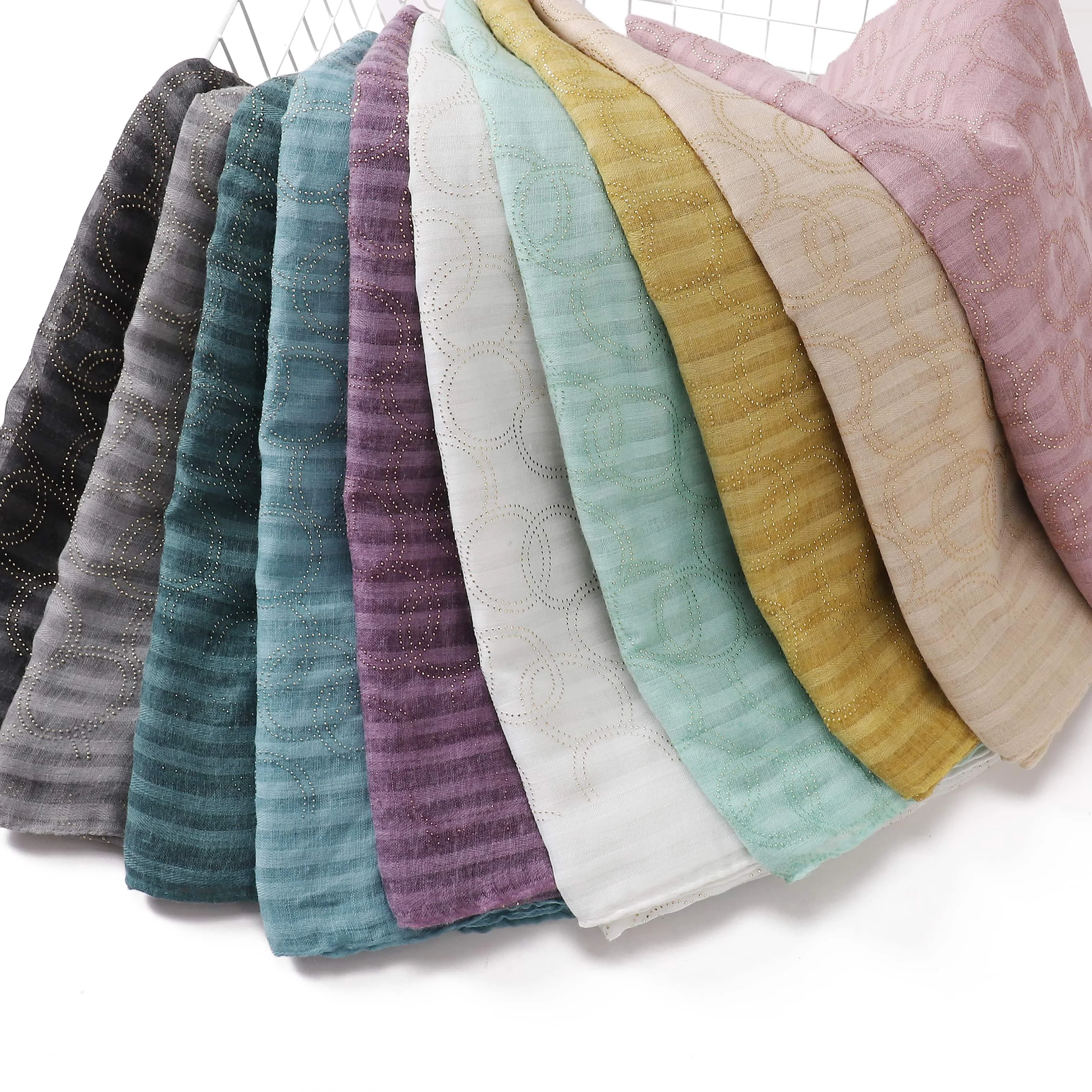 Breathable Bandana Hot Drill Elegant Casual Long Headwear Hijab Soft Lightweight Women Circular Diamond Stripe Cotton Scarf