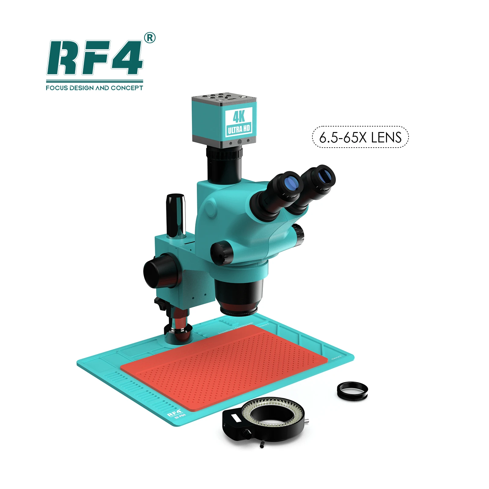 RF4 1080P 4K HD Camera PBC Repair Optical Instrument 6.5X-65X Triocular Zoom Microscope RF6565TV-PO4-4KC2