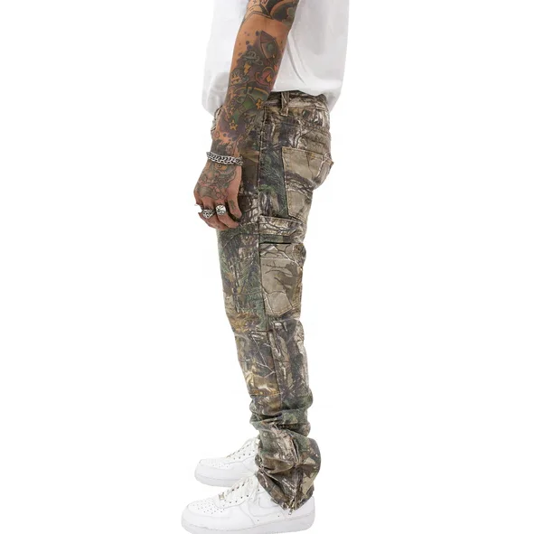 Custom Wholesale Camo Hunting 100cotton Real Tree Printing Cargo Flare Pants Men Custom Camo Cargo Pants