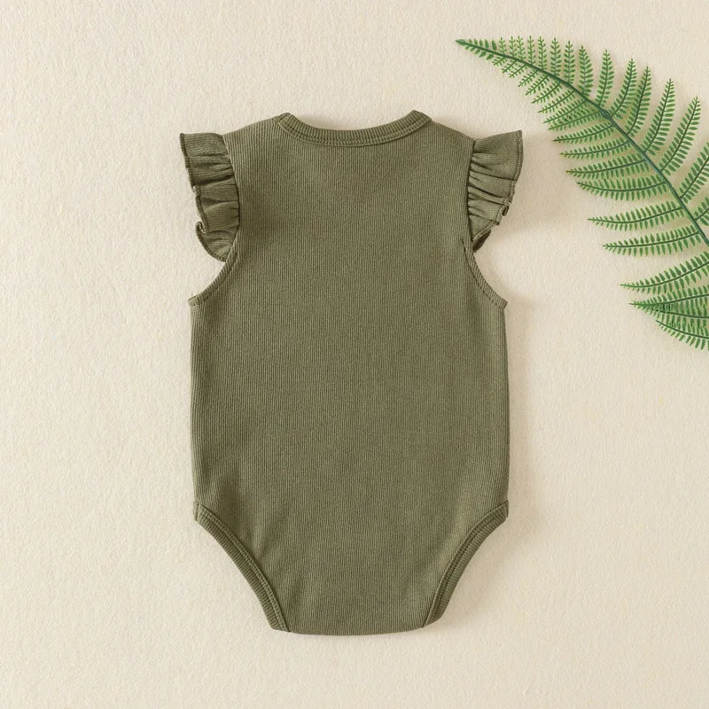Summer Baby Clothes Solid Color Pure Cotton New Baby Fly Sleeves Romper Bodysuit Unisex Infant Boy Girls Clothes