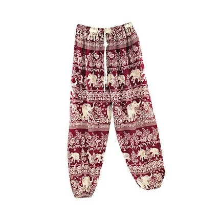 Cheap rate cotton rayon thai fisherman boho aladin baggy loose fit elephant print elastic waist harem pants for adult boys women
