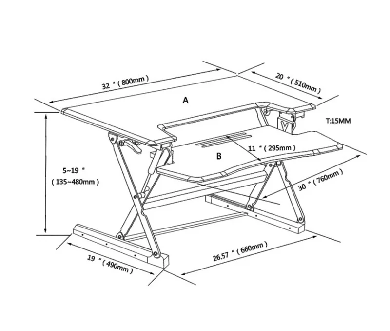 Computer Workstation Desk Height Adjustable Gas Lifted Desk Pneumatic Desk Sit Stand Desktop