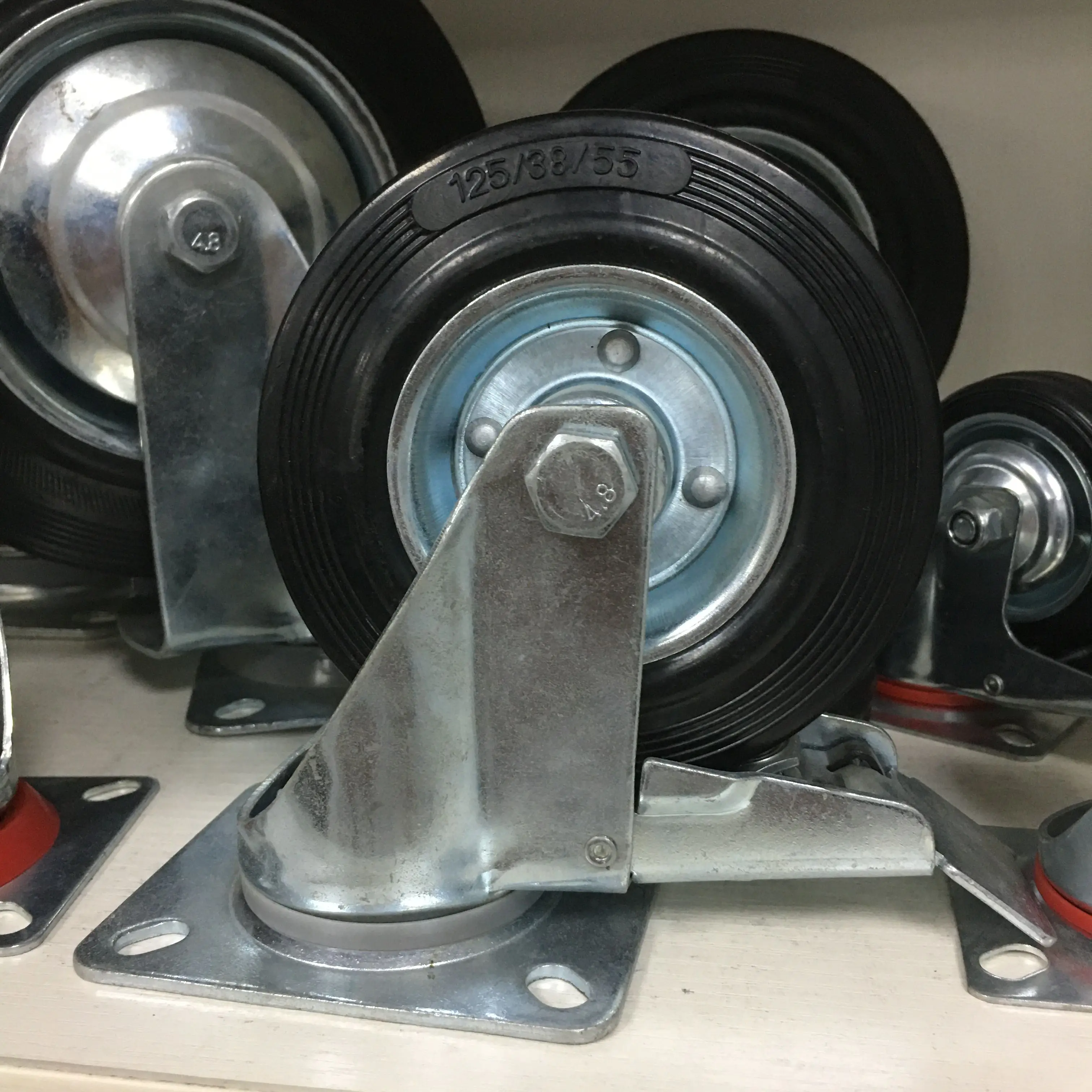 All Size Black Rubber Wheel Castor Rigid Swivel Locking Brake Trolley Caster Wheels Industrial Heavy Duty Casters