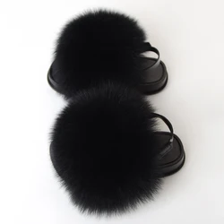 Summer Soft  toddler fox Fur Slides fur sliders with strap Children Fox Fur sandals/kid soft soles slippers