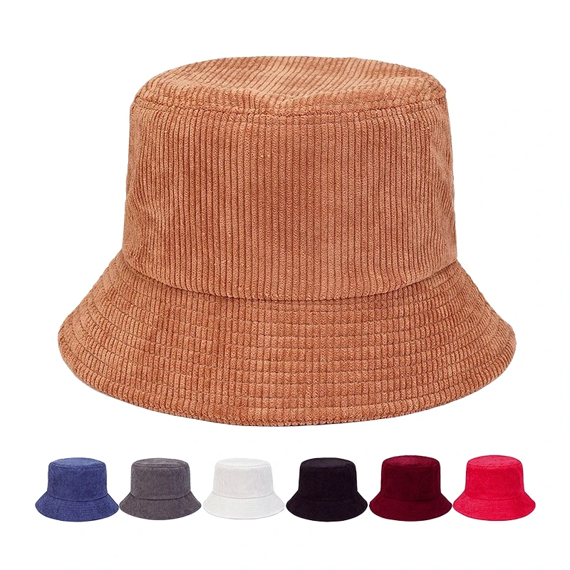 FF720 Embroidery Custom Narrow Brim Fisherman Hat Breathable Mesh Llining Men Women Plain Corduroy Bucket Hat