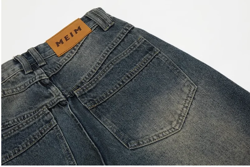 Wash Polish White Wide-Leg Baggy Jeans Workwear Tapered Jeans Trousers For Men Blue Jeans For Men