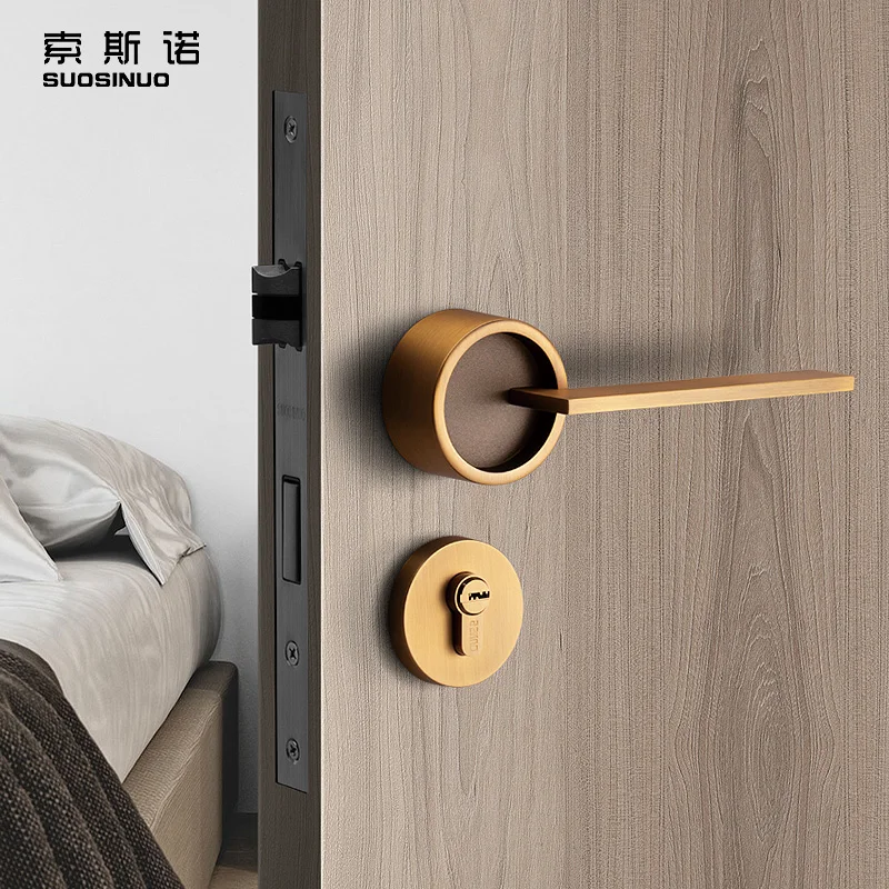 Luxury Design Door Knob Yellow Bronze Bathroom Knob High Standard Interior Door Lock Set
