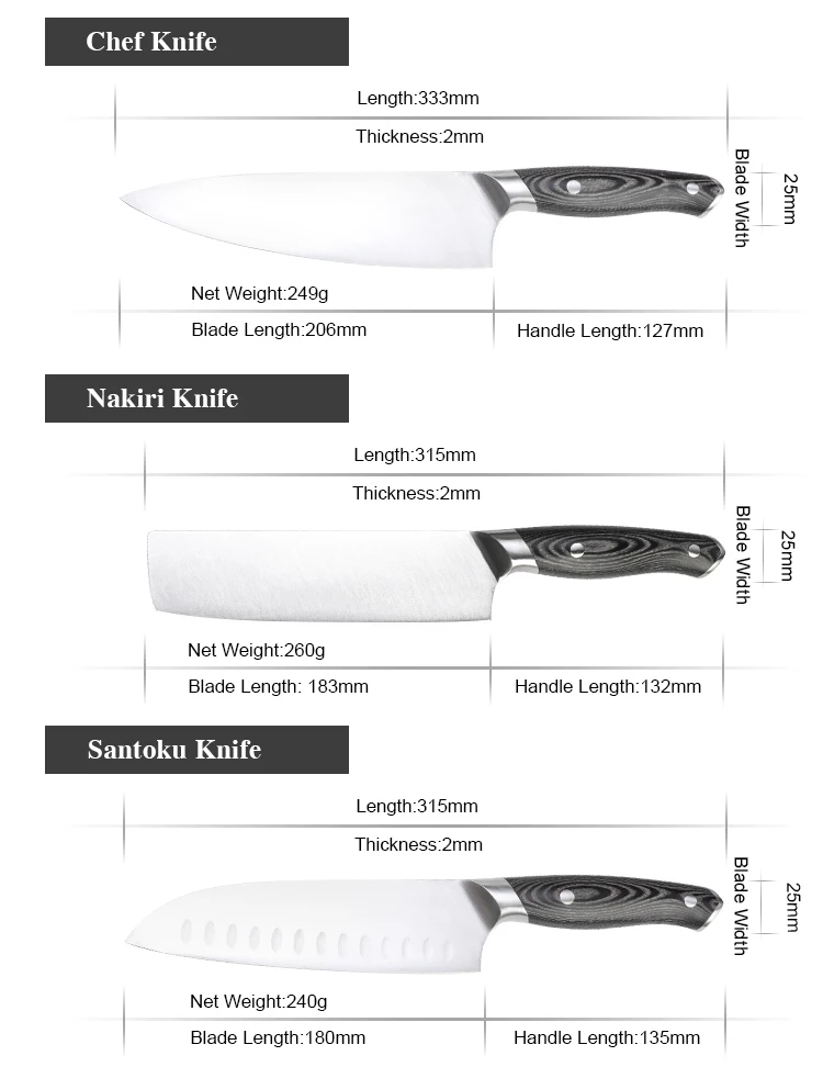 Tuobituo Factory Premium Quality Knives Cuchillo De Chef 8 PCS Chef Bread German Steel kitchen Knife Block Set