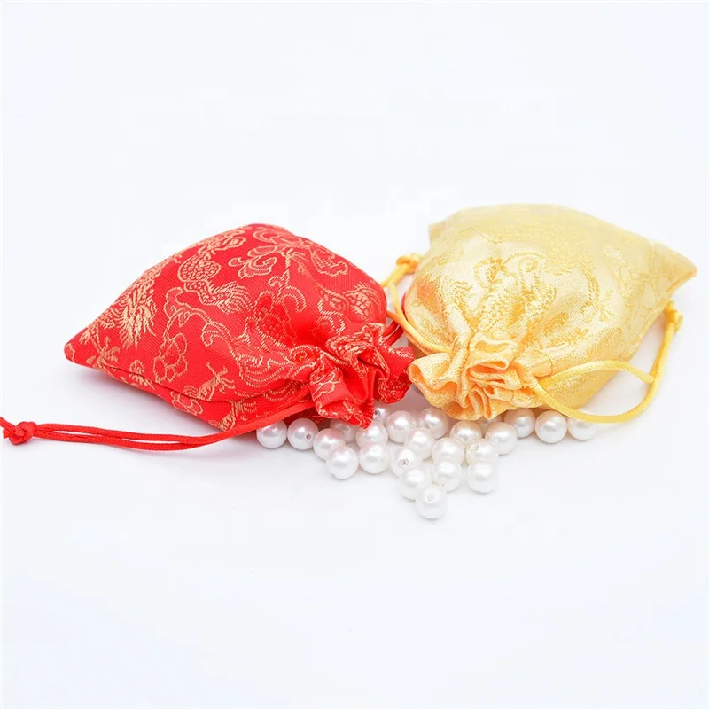 Wholesale 10*12cm Chinese Style Satin Silk Drawstring Bag Lucky Gift Pouch