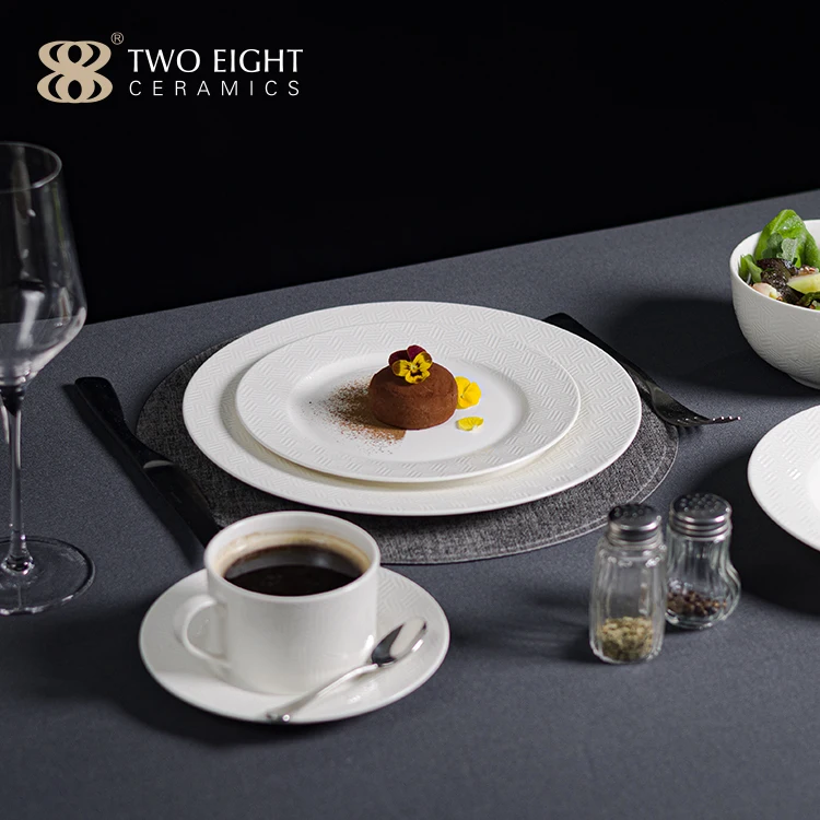 New Bone China Embossed Striped Microwave Oven & Dishwasher Safe Porcelain Set Dinnerware Geometric White Ceramic Dinner Plates