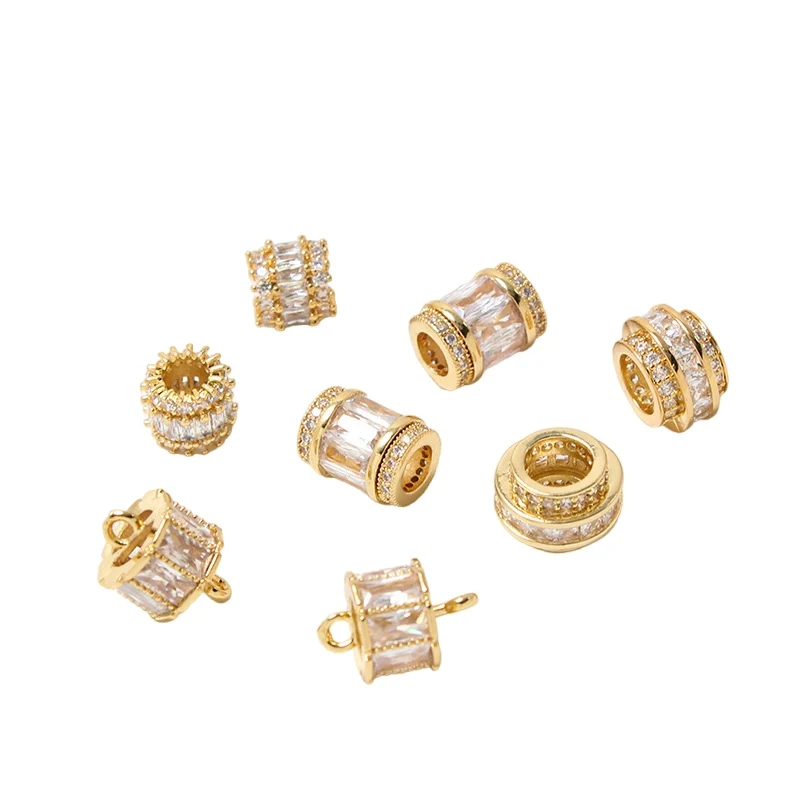 Clear CZ Micro Pave Round Spacer Beads Tube Charms Bead for Jewelry Making Bracelet Necklace