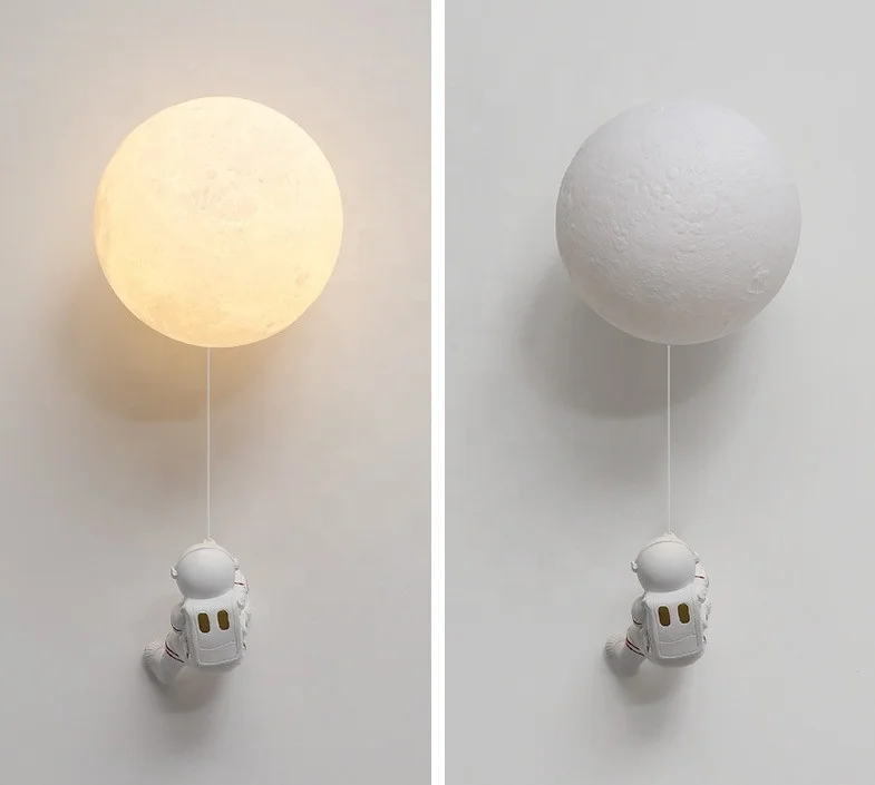 Biumart Modern Moon Lamp Planet Astronaut LED Wall Lamp Indoor Creative Design LED Wall Lamp for Bedroom Living room
