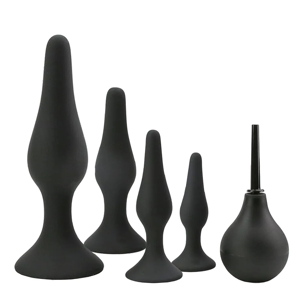 4 Pcs  5 pcs Soft Silicone Suction Cup Anal Sex Tools Trainer Kit Anal Butt Plug Set For Male Female