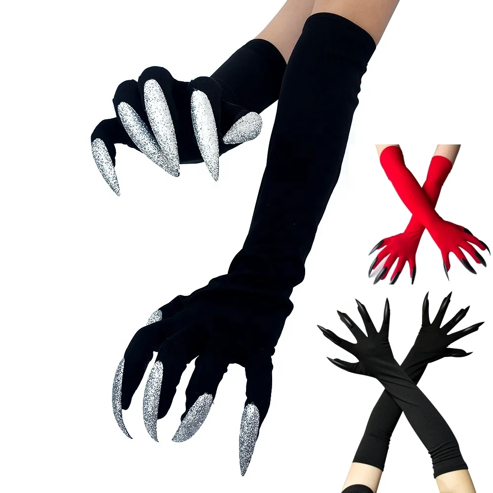 Halloween Long Nail Witch Gloves Cosplay Performance Prop Costume with Claw Ghost Gloves