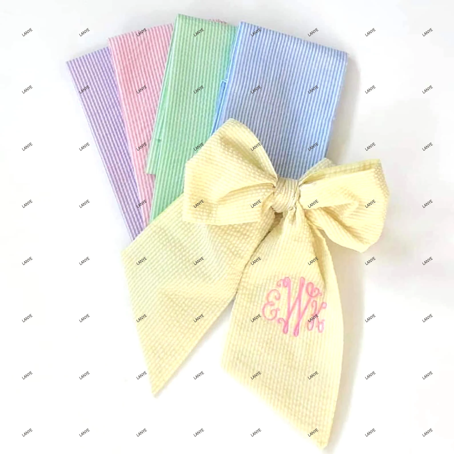 Lanye personalised seersucker gingham Easter basket wreath sash door decor hanger sash bow