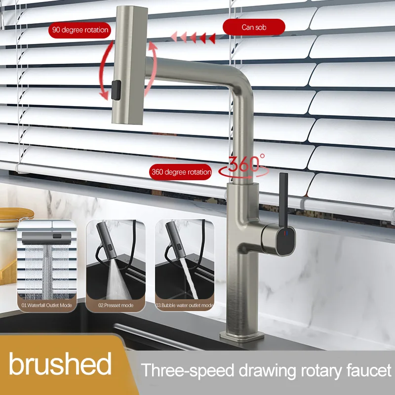 New Product Hot And Cold Dual Control Handle  Kitchen Pull Cock Multiple Colors Flying Rain Waterfall Kitchen Pull Cock