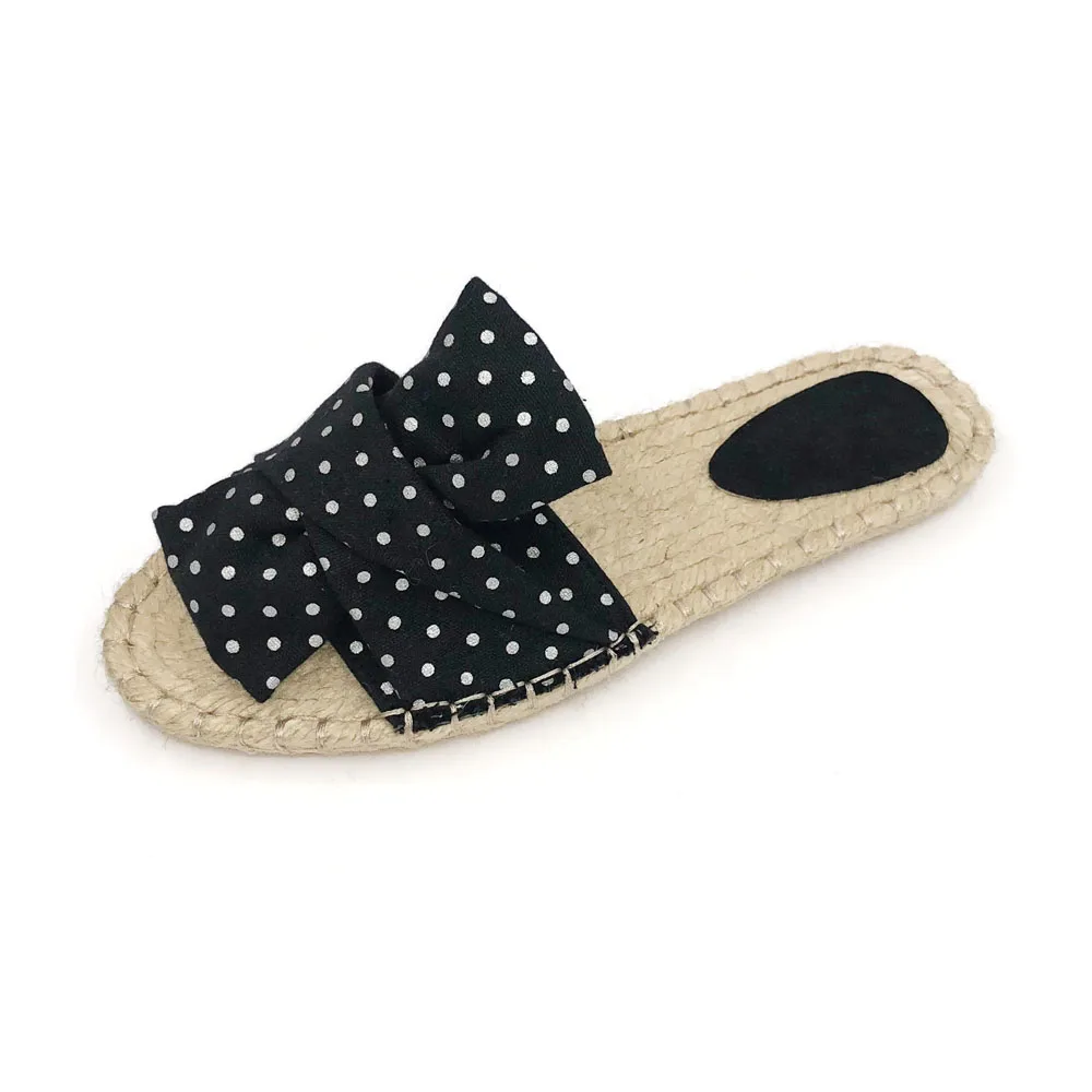 
Womens Slip On Sandals Bow Flat Mule Summer Sliders Espadrilles Cotton Linen Personalized Latest Canvas Shoes Flats 