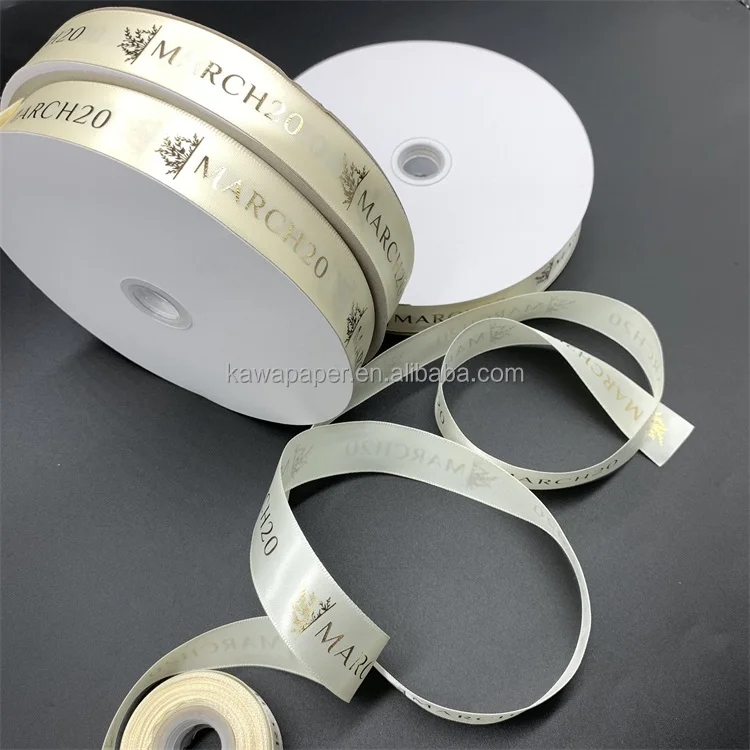 Wholesale blue foiled branded name printed grosgrain satin custom ribbon with logo designs