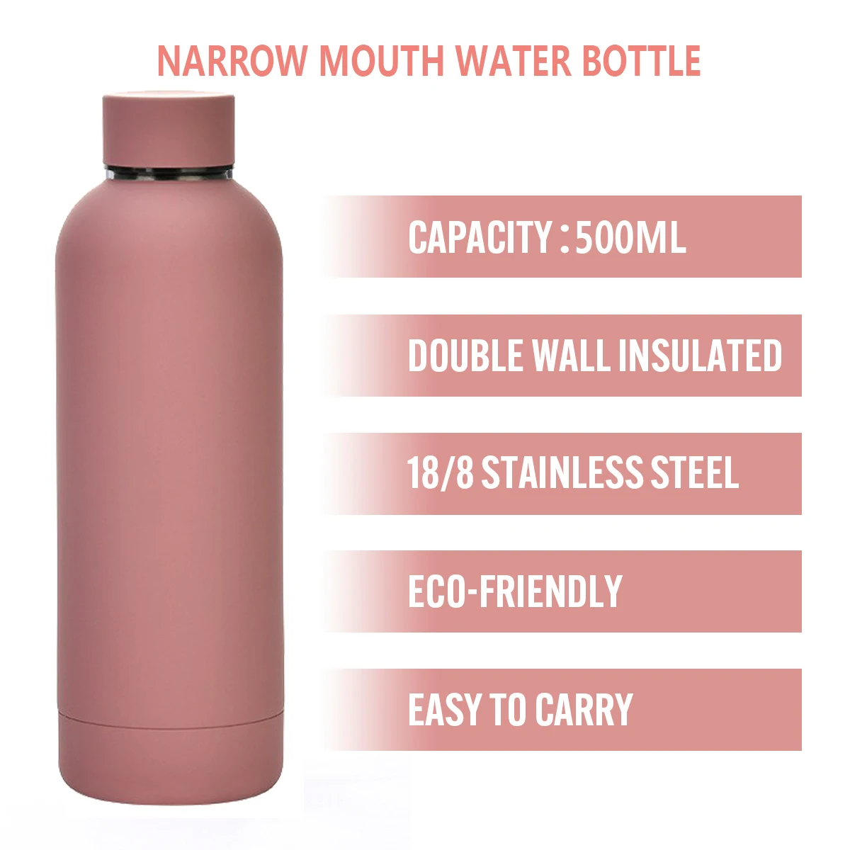 Customized Logo Vacuum Insulated Stainless Steel Narrow Mouth Water Bottles