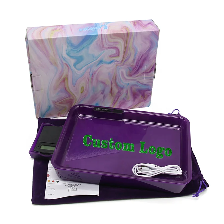 Yiwu New Design LED Speaker Light Up Rolling Tray With Scale Wholesale Glow Smoking Tray Custom Logo Tobacco Tray