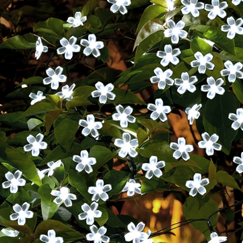 Outdoor LED Bulb Light cherry flower Wedding Party Fairy Curtain 20 LED Christmas Decoration Lights String Solar Garden Light
