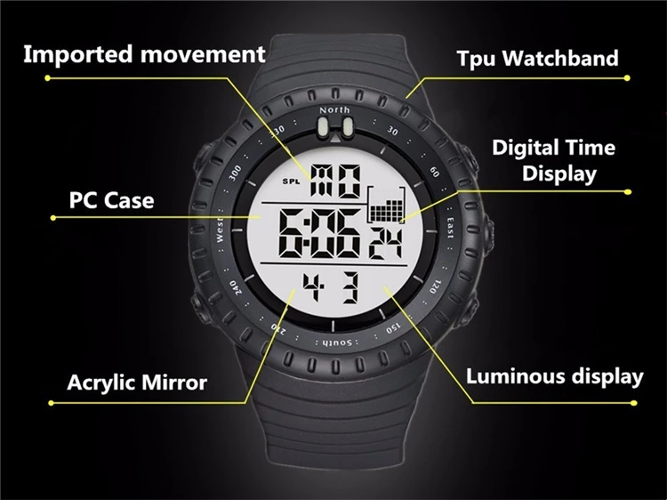 Biden 1113 1 brand digital mens wristwatches silicone black white sports man watches multifunction waterproof calendar week male