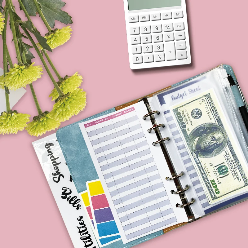 Wholesale A6 Custom Planner Money Mini Ring Budget Binder with Cash Envelopes and Zipper