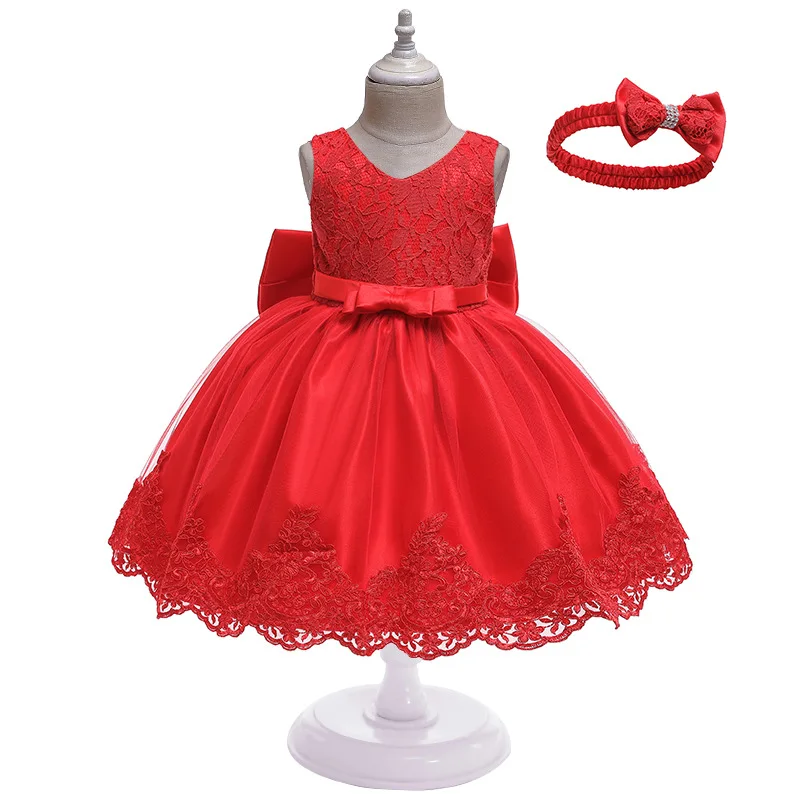 High quality girl long skirt bow lace dress evening dress kids birthday wedding party dress