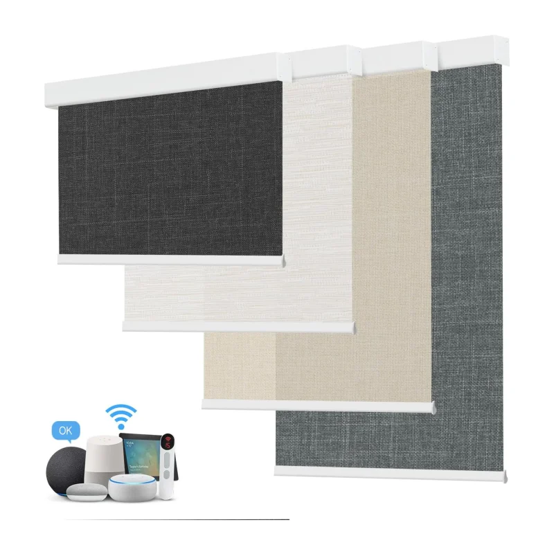 Motorized Blackout Shades Compatible with Google Home and Alexa Via HUB Roller Window Blinds For Bedroom
