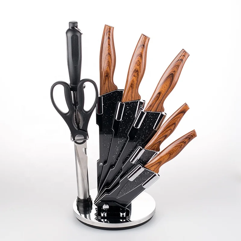 
 Набор кухонных ножей из нержавеющей стали премиум класса с вращающейся акриловой подставкой-набор из 8 предметов  