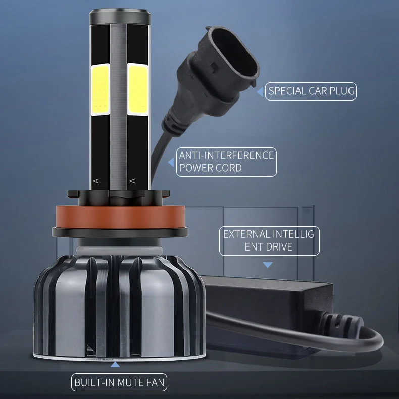 Led headlight for mazda cx5 2020 50W 7500lm 4 sides cob 6000K cool white H4 H13 H1 H7 H11 9006 9005 rotatable socket IP68