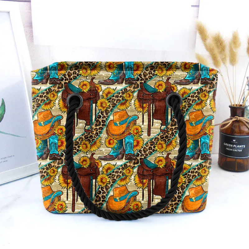 Boutique Quality Western Saddle Sunflower Leopard Turquoise Travel Wash Toiletry Hanging Bag Totes