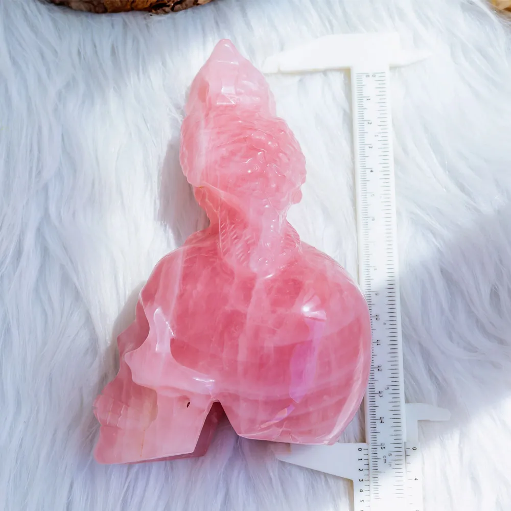 Wholesale Natural Polished Hand Carved Rose Quartz With Owl Crystal Skulls Folk Crafts Healing Stone For Home Decoration