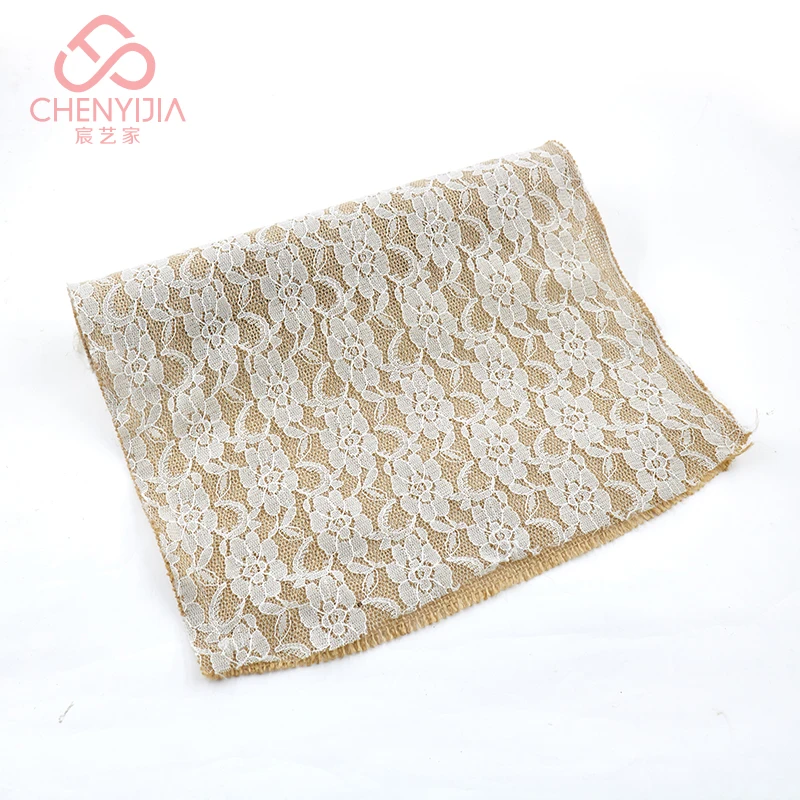 
2021 High Quality Polyester Fabric jute Lace pattern Table Runner For Home Decoration 
