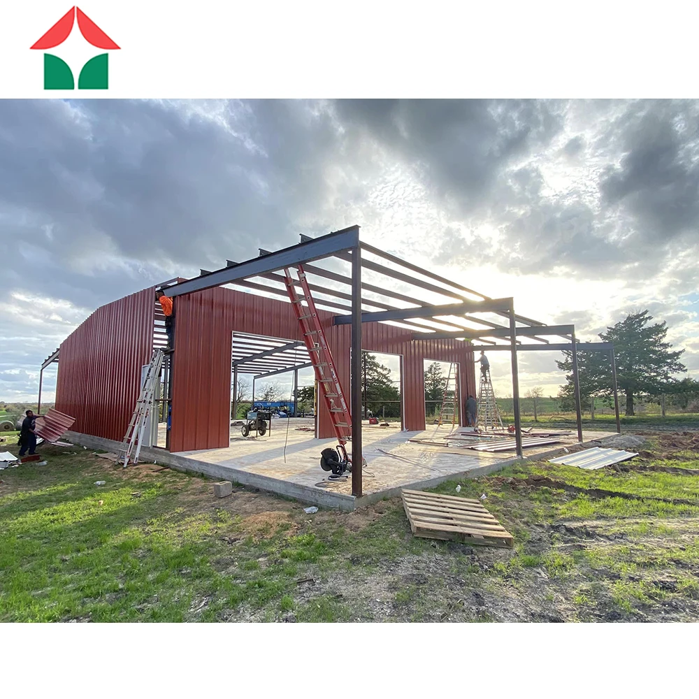 Low cost cheap price prefabricated light steel structure warehouse workshop metal building with sandwich panel wall and roof.