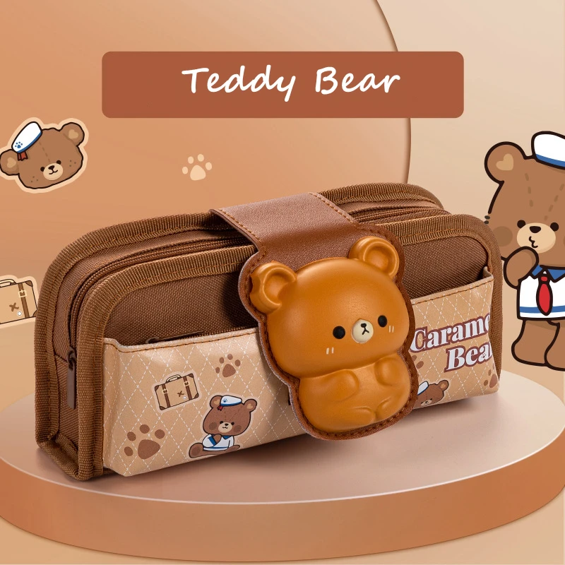 2023 Hot Cute School Student Multifunctional Double Layer Pencil Case Children Stationery Large Capacity Canvas Pencil Bags Cas