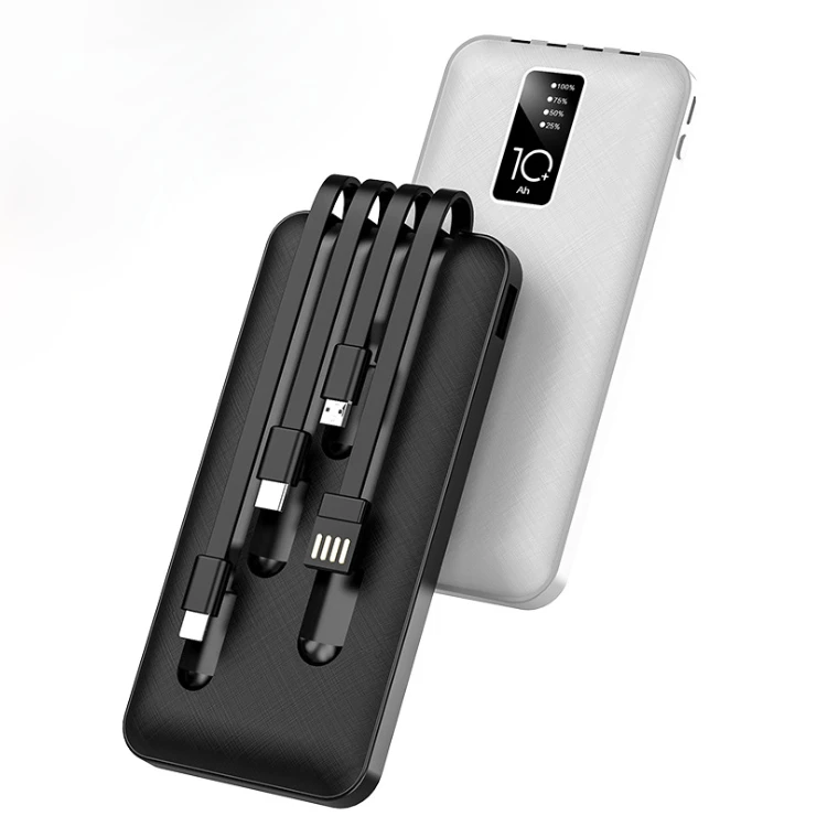 Hot Sale Built In Cable Power Bank Customized Electronic Mobile Battery Case LCD Digital Display 10000mah Power Bank With Cable