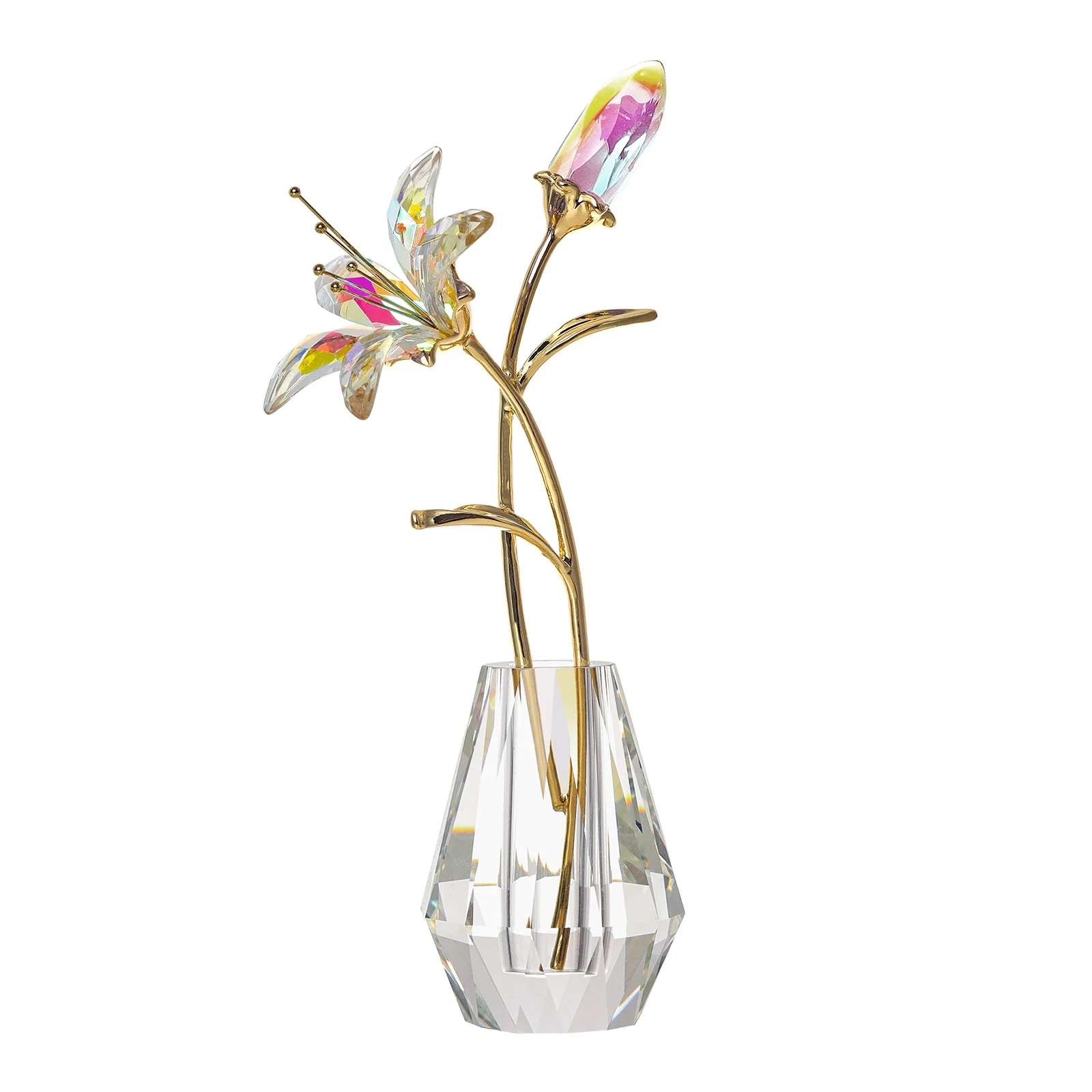 LONGWIN Crystal Artifical Lily Flowers with Crystal Vase - AB coating Crystal Collectible Figurines Gift  for Mothers Day