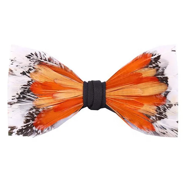 luxury handmade orange white feather business wedding bow tie for men