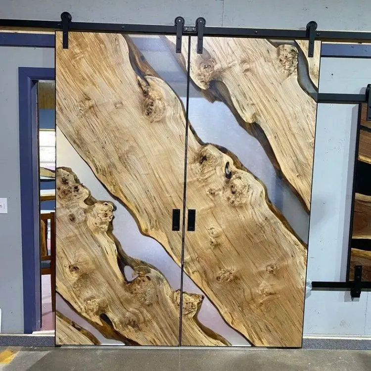 Epoxy Resin Sliding Wood Door  Use For Home Living Room Dining Room