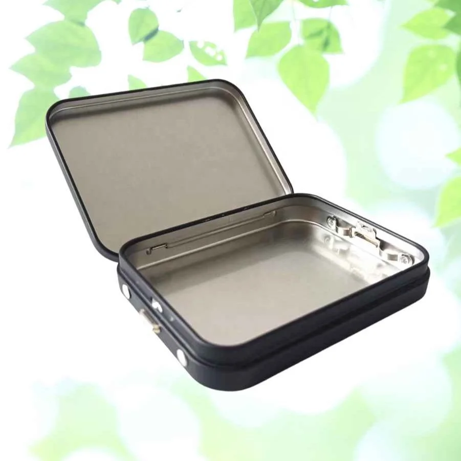 CR Tin Box with metal locks and with air tight hinged lid child resistant metal tins with metal button locks no plastic 92x72x15