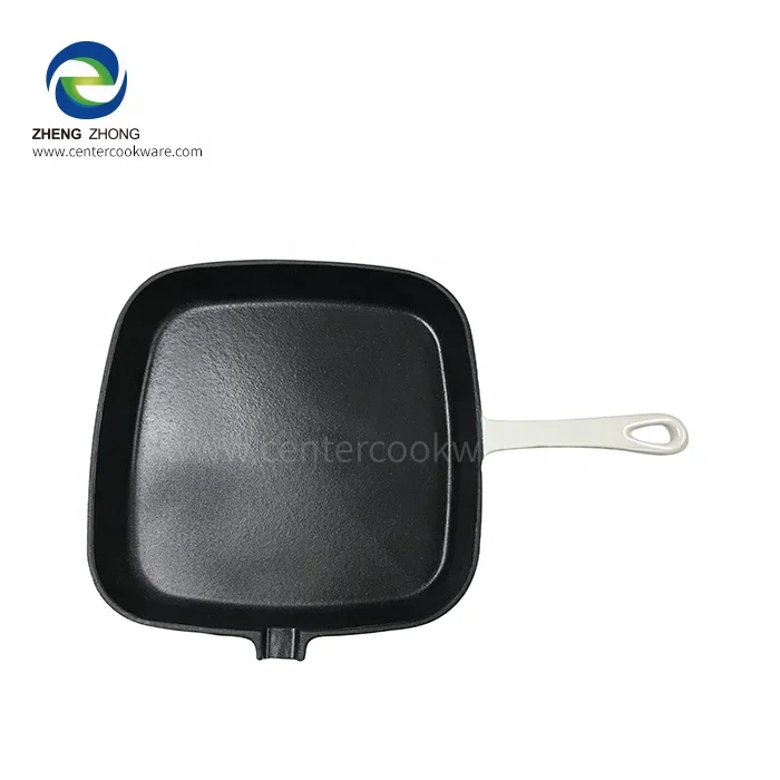 Enamel cast iron skillet fry pan grill pan with easy-clean surface