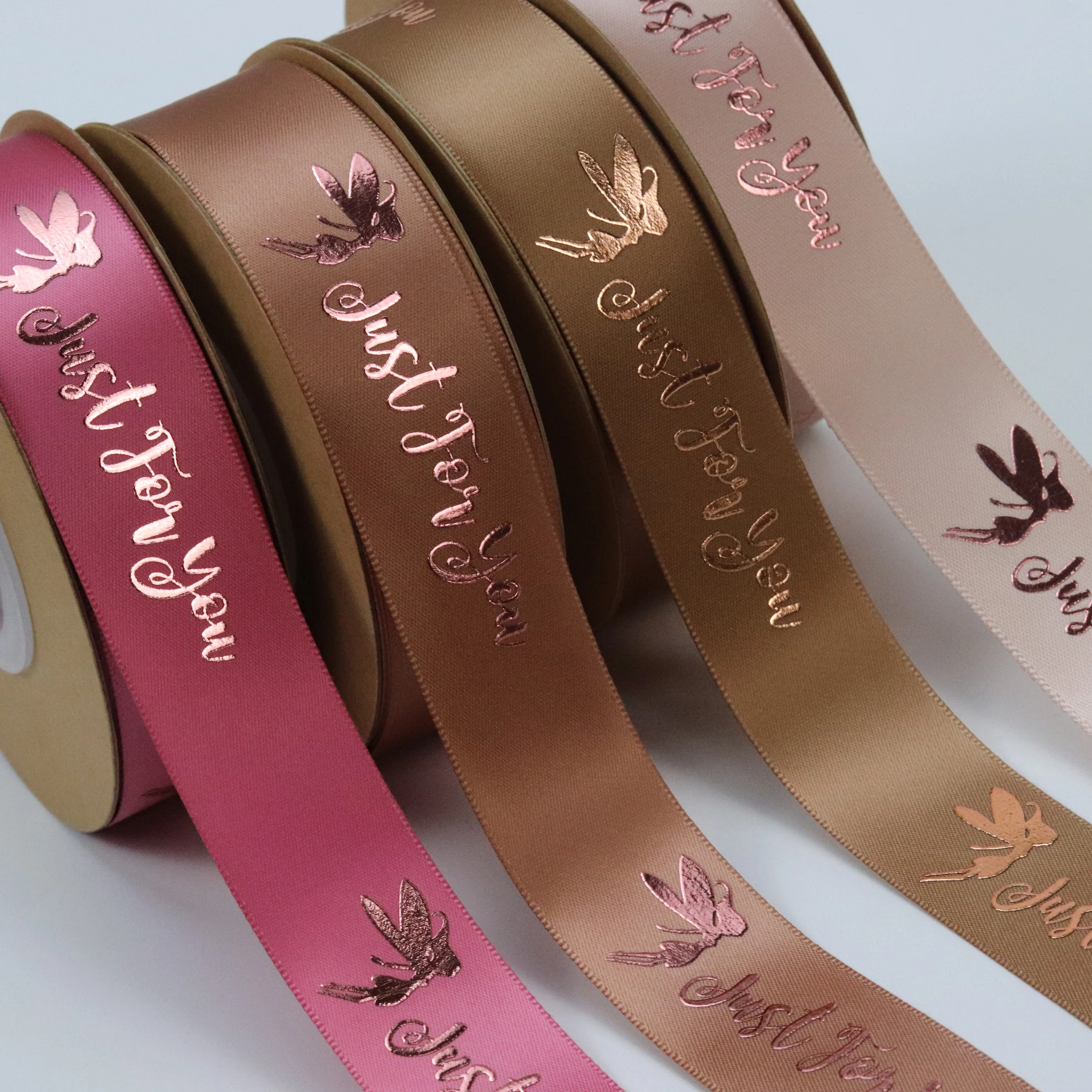 Factory Custom Rose Gold Print ribbon with logo Business Name 1 Inch Polyester Dusky Pink Satin Ribbon