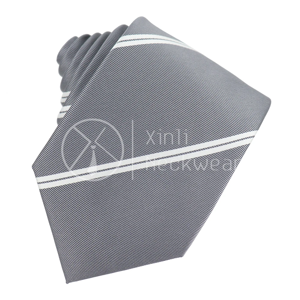 Elegance Silver Gray Polyester Stripe Jacquard Ties Fashion Quality Business Formal Tie Men for Sale