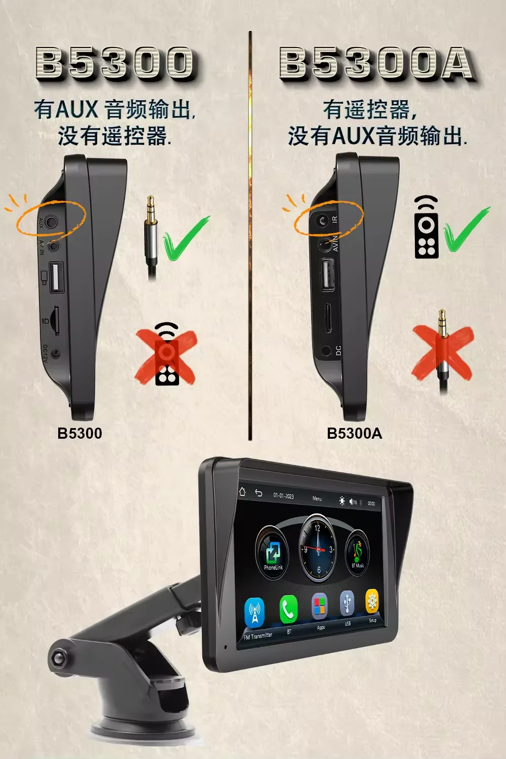 7 Inch HD Screen Wireless CarPlay Android Auto Dashboard Car DVD Player Portable Car Radio Stereo Vehicle Media Player