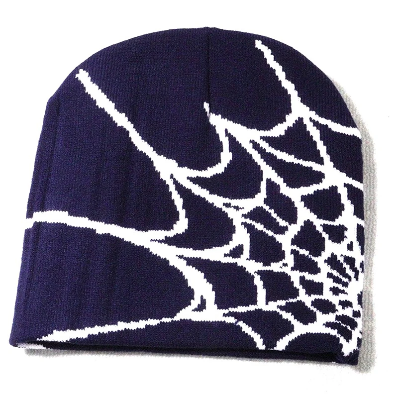 Manufacturers Custom y2k accessories fashion style spider web gothic streetwear jacquard knit no cuff beanie hat for men