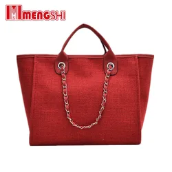 2021 China Factory Manufacturer Promotional New Designer Style Women Large Capacity Fashion Custom Logo Chain Canvas Tote Bag