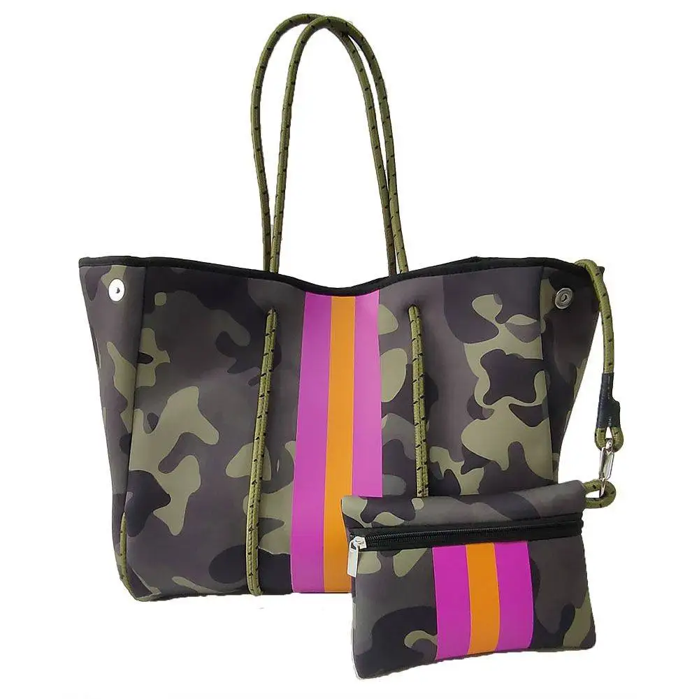 Camouflage Colour Neoprene Customized Beach Handbag Waterproof Neoprene Beach Tote Bag