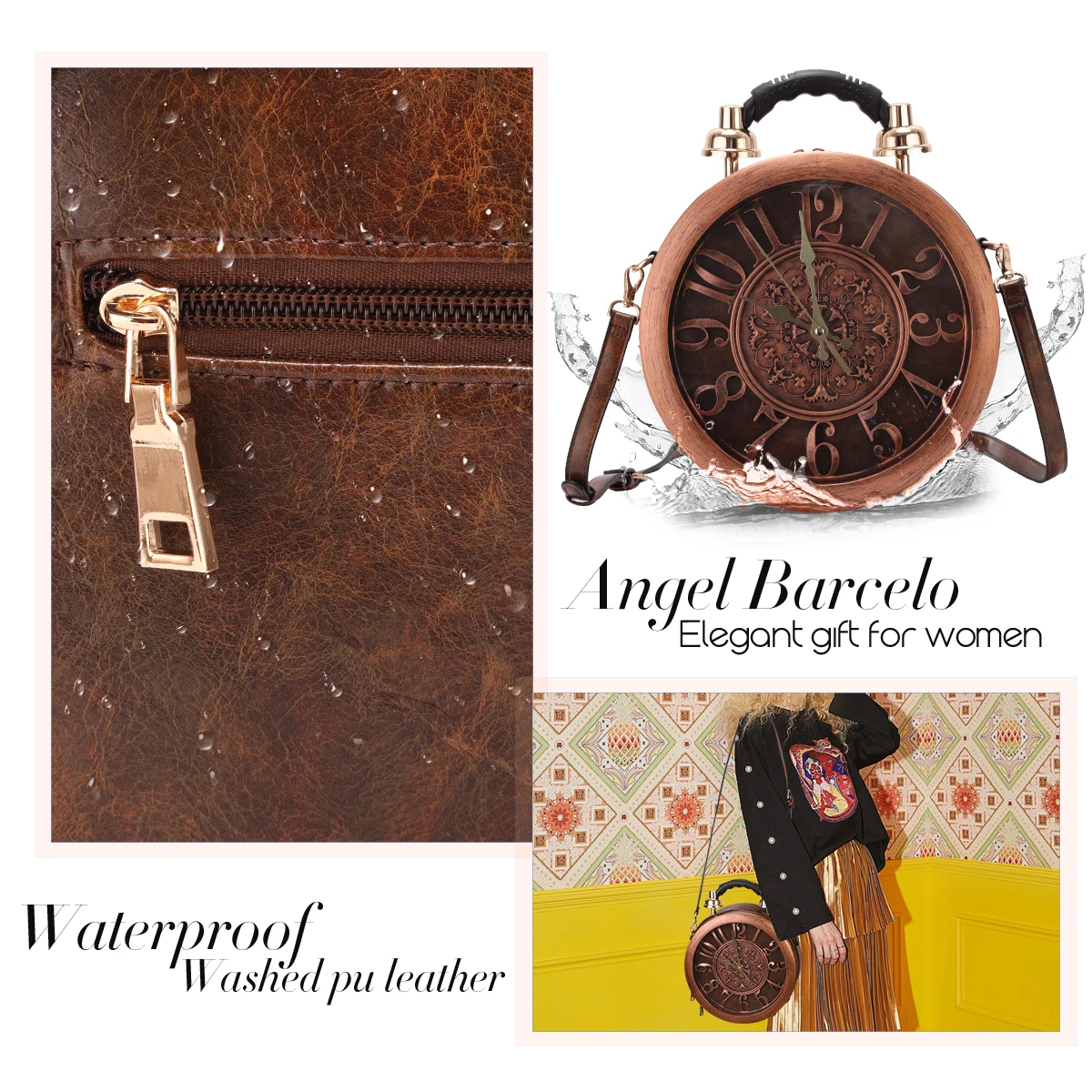 Angelkiss Bolsas Femininas Bolso de Lujo Women Crossbody Clock Modeling Messenger Bag Pu Leather Luxury Clutch and Handbag